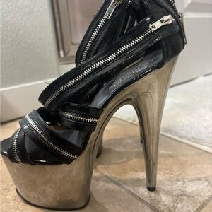 Black and Silver Platform Heels